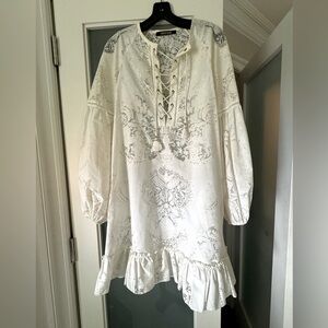 Roberto Cavalli White and gold dress with tassels